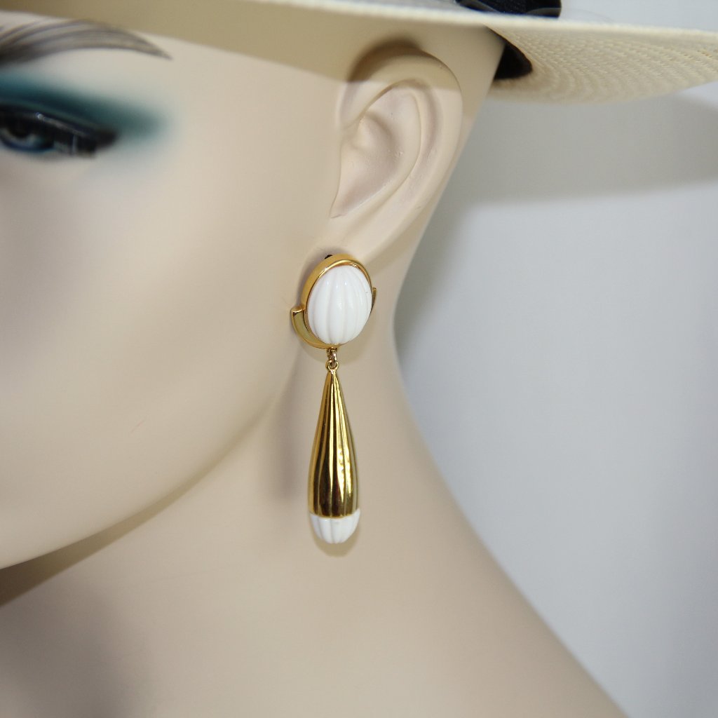 Trina Turk Gold & White Resin Dangle Earrings